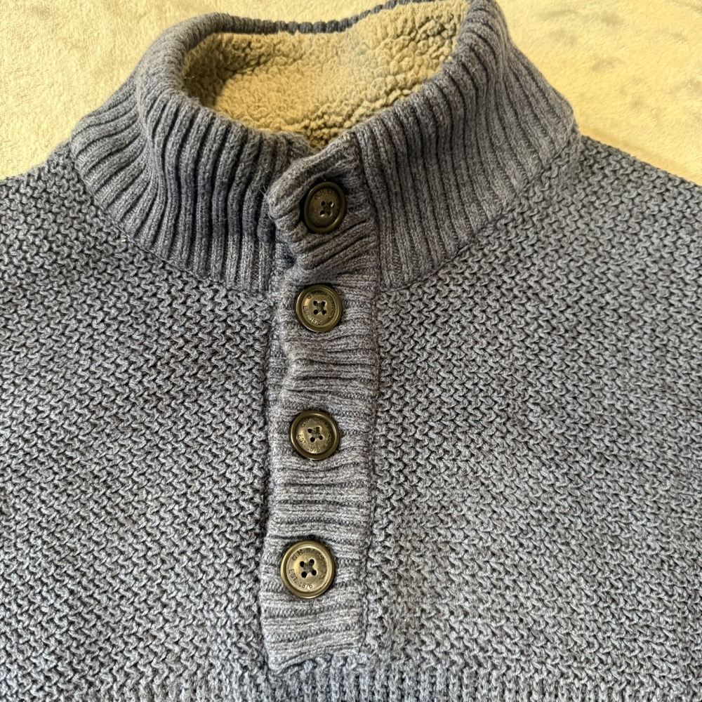 G.H. Bass Mens XL Sherpa Lined Sweater Blue Mock Neck Button Pullover